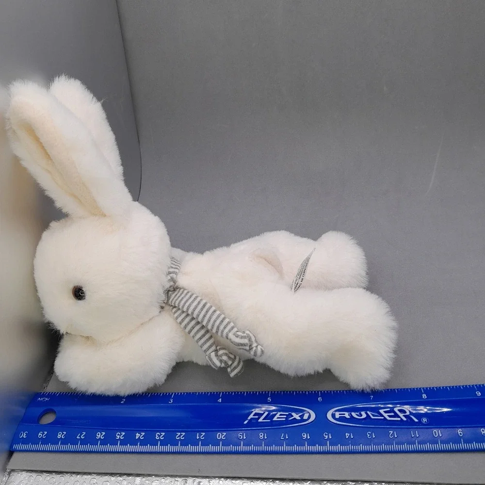 Bukowski Design Sweden White Plush Bunny Rabbit Striped Scarf Stuffed Animal 7in